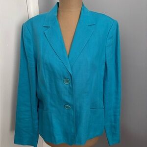Talbots Vibrant Turquoise Irish Linen Blazer Size 10